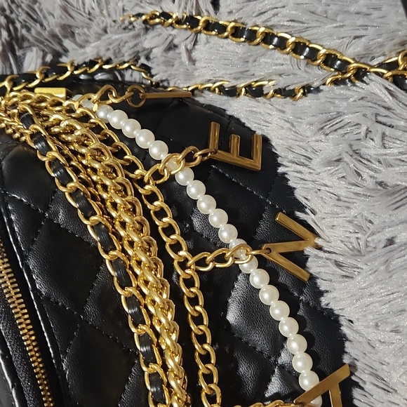 Black Quilted Crossbody with Gold Chains - Picture 3 of 7
